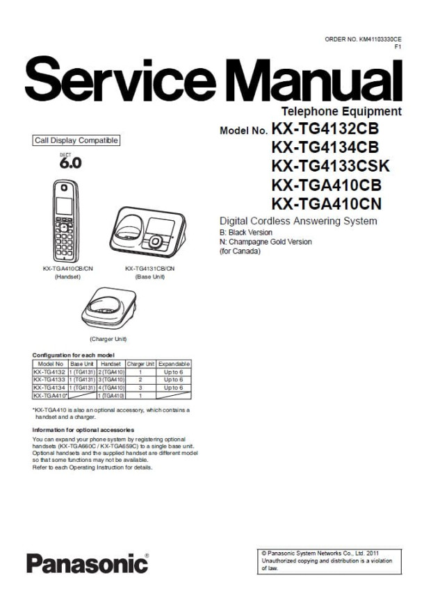 KX-TG4132CB, KX-TG4134CB, KX-TG4133CSK, KX-TGA410CB